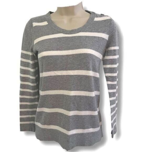Loft Gray Striped Cotton Lightweight Sweater Size XS/S - Picture 1 of 5